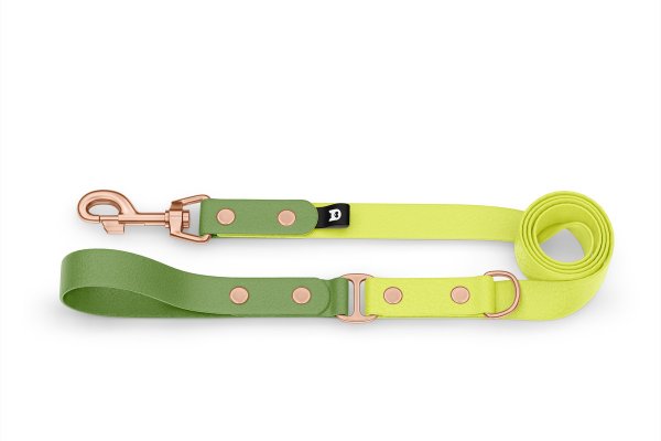 Dog Leash Duo: Olive & Neon yellow with Rosegold components