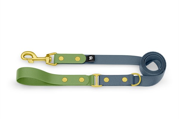 Dog Leash Duo: Olive & Petrol with Gold components