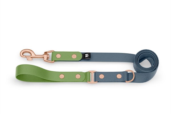 Dog Leash Duo: Olive & Petrol with Rosegold components
