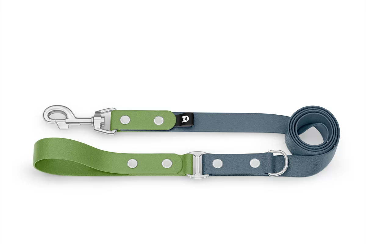 Dog Leash Duo: Olive & Petrol with Silver components
