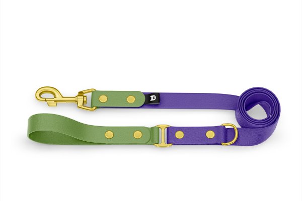 Dog Leash Duo: Olive & Purple with Gold components