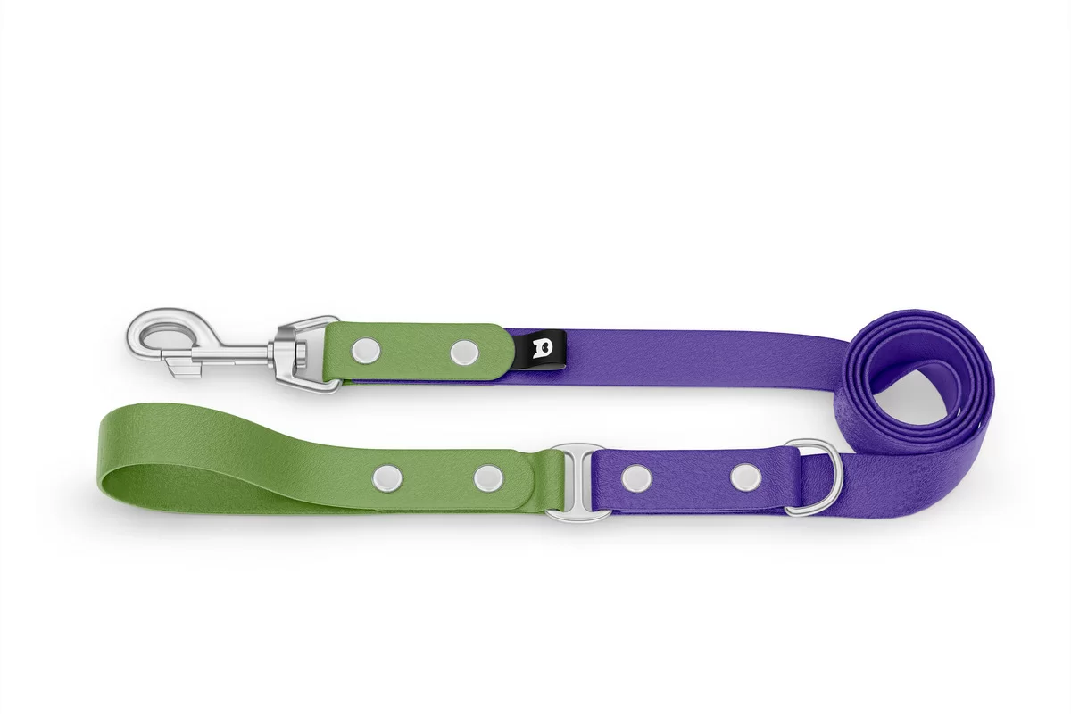 Dog Leash Duo: Olive & Purple with Silver components