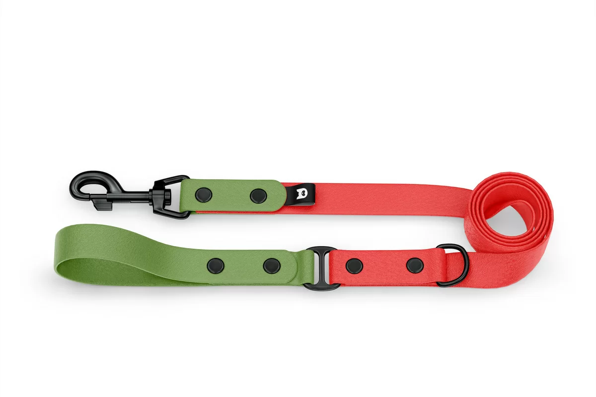 Dog Leash Duo: Olive & Red with Black components