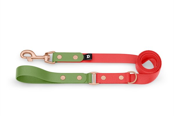 Dog Leash Duo: Olive & Red with Rosegold components