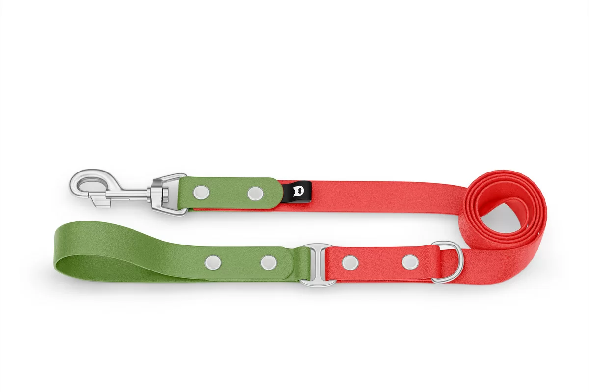 Dog Leash Duo: Olive & Red with Silver components
