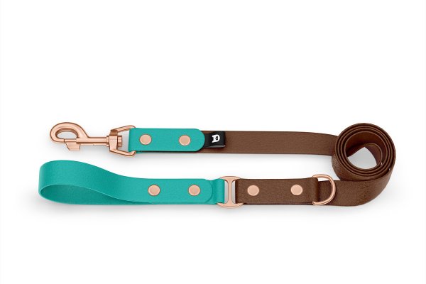 Dog Leash Duo: Pastel green & Dark brown with Rosegold components