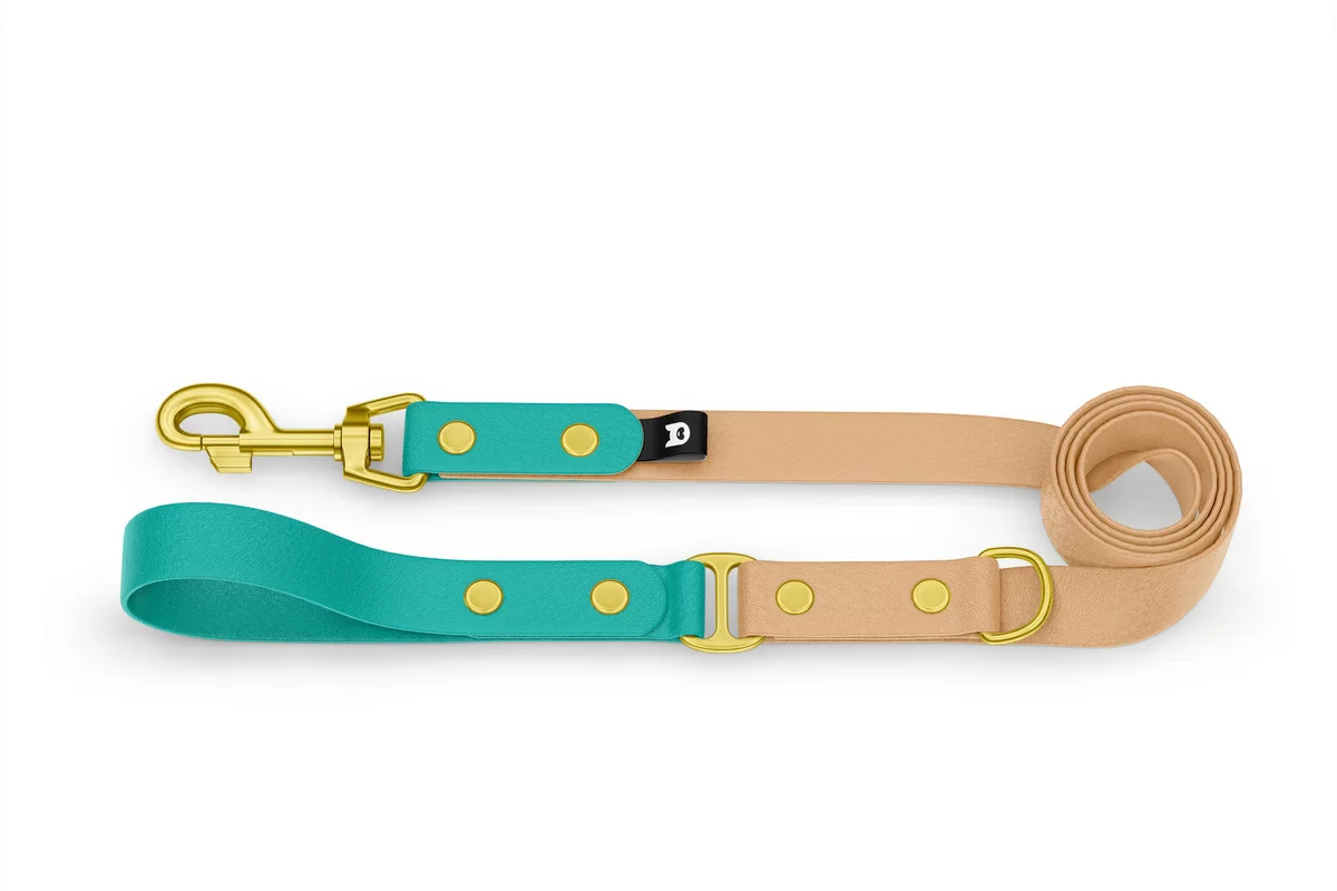 Dog Leash Duo: Pastel green & Light brown with Gold components