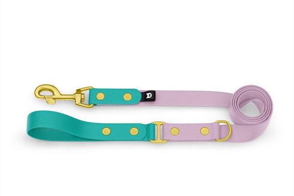 Dog Leash Duo: Pastel green & Lilac with Gold components