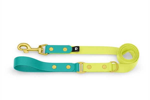 Dog Leash Duo: Pastel green & Neon yellow with Gold components