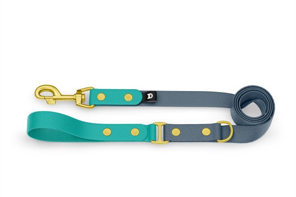 Dog Leash Duo: Pastel green & Petrol with Gold components