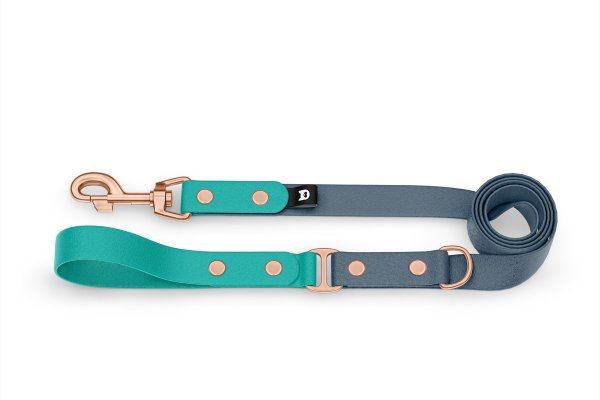Dog Leash Duo: Pastel green & Petrol with Rosegold components
