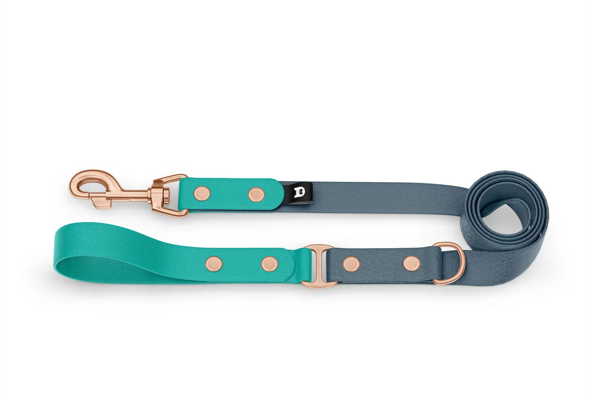 Dog Leash Duo: Pastel green & Petrol with Rosegold components