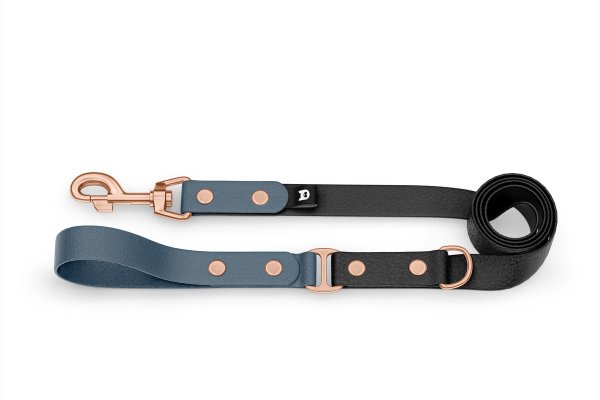 Dog Leash Duo: Petrol & Black with Rosegold components