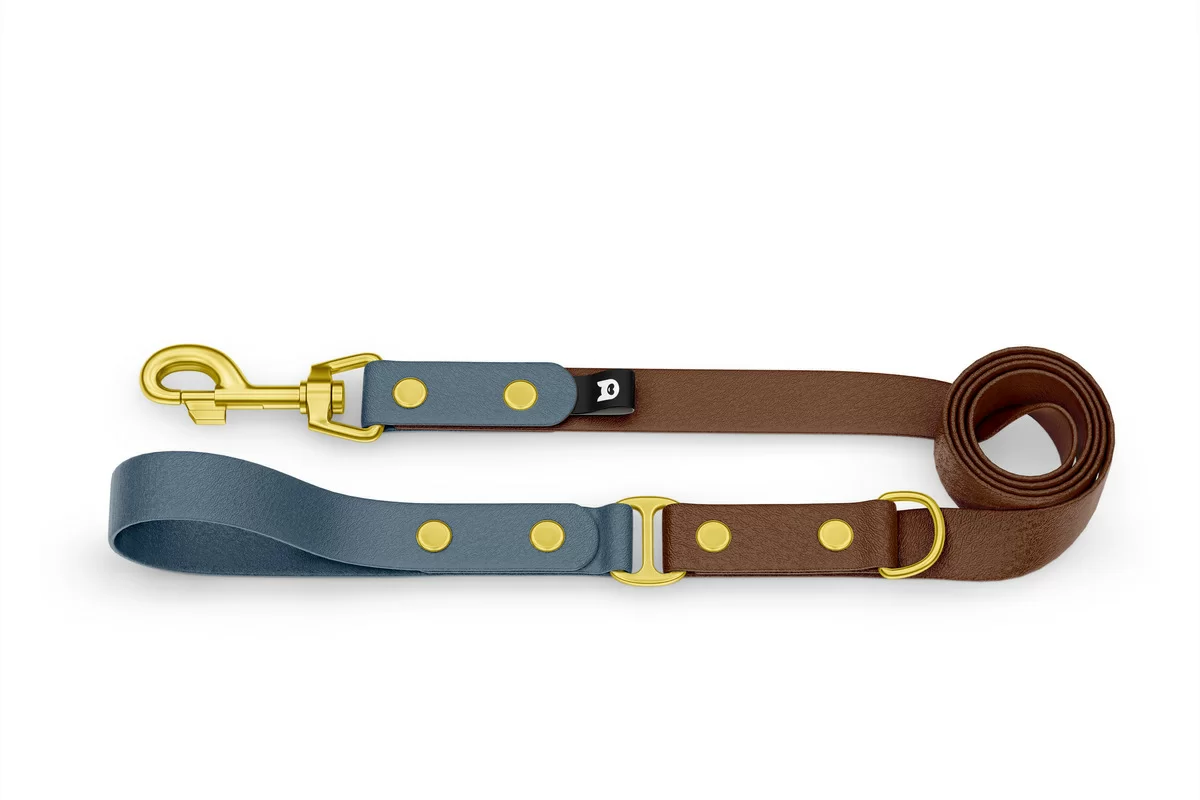 Dog Leash Duo: Petrol & Dark brown with Gold components