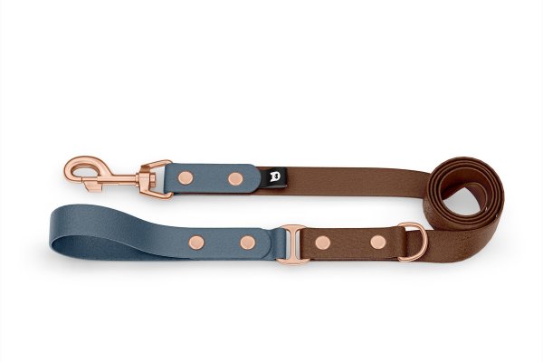 Dog Leash Duo: Petrol & Dark brown with Rosegold components
