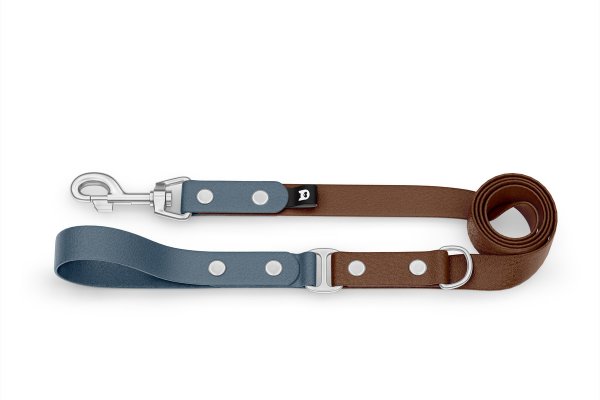 Dog Leash Duo: Petrol & Dark brown with Silver components