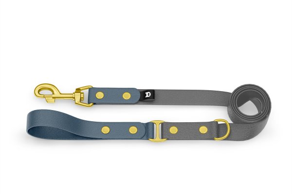 Dog Leash Duo: Petrol & Gray with Gold components
