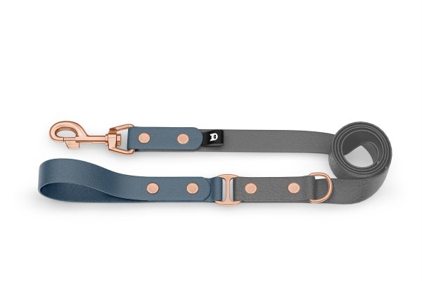 Dog Leash Duo: Petrol & Gray with Rosegold components