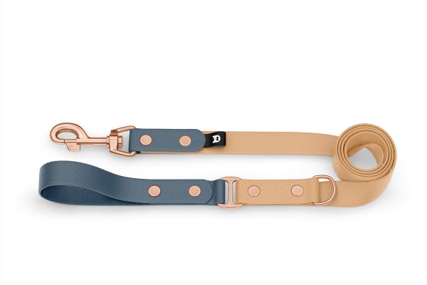 Dog Leash Duo: Petrol & Light brown with Rosegold components