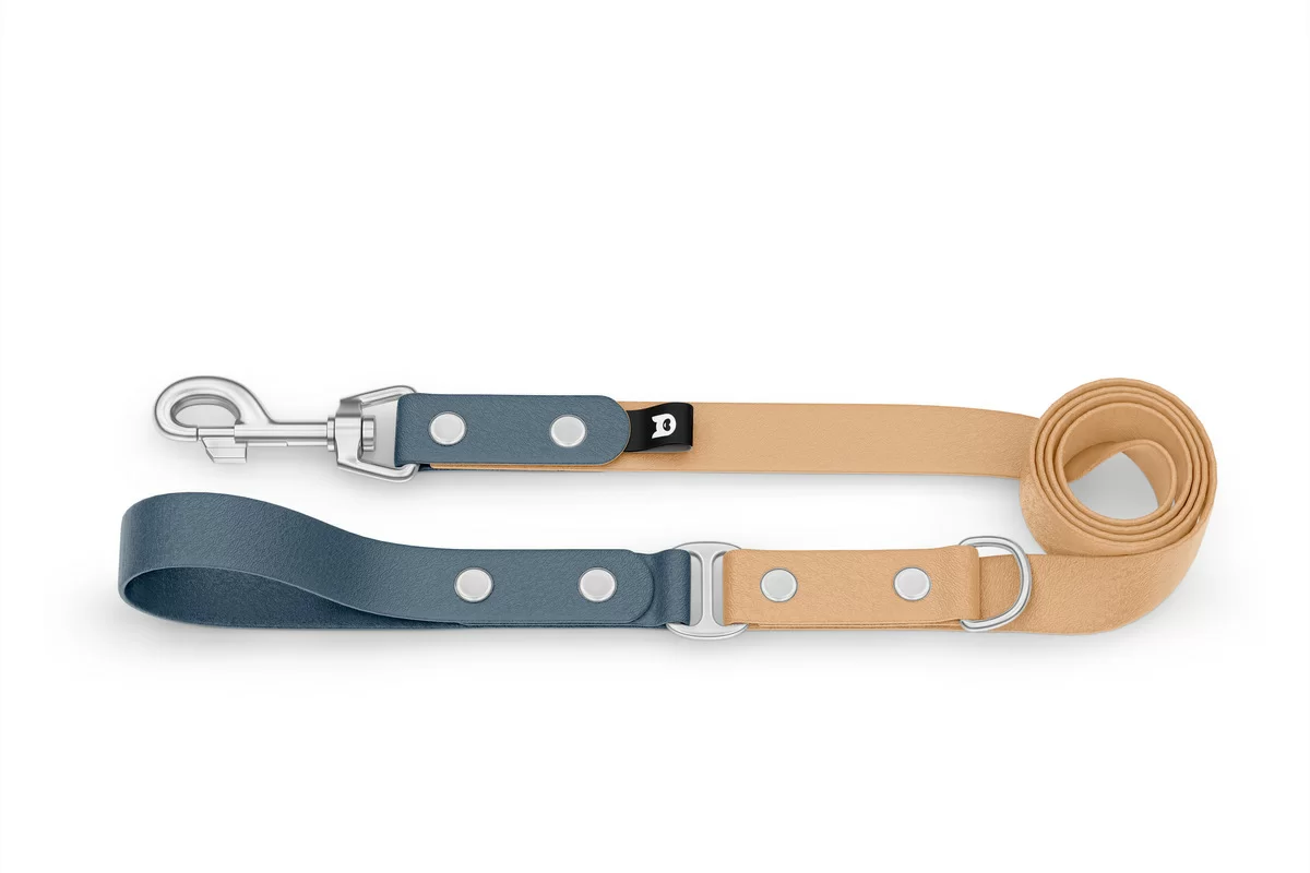 Dog Leash Duo: Petrol & Light brown with Silver components