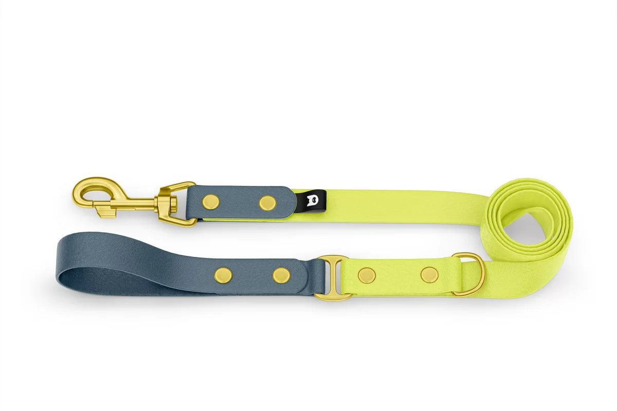 Dog Leash Duo: Petrol & Neon yellow with Gold components