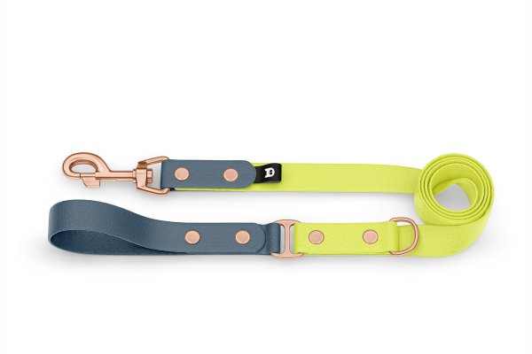 Dog Leash Duo: Petrol & Neon yellow with Rosegold components