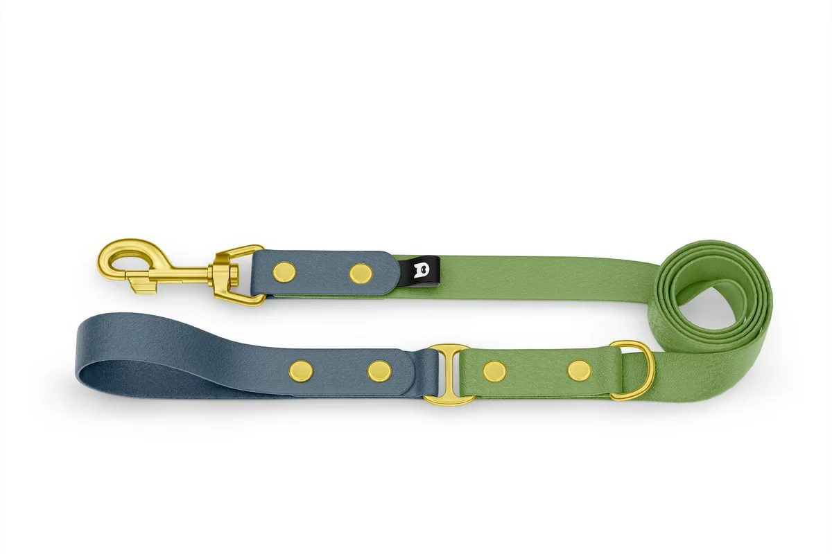 Dog Leash Duo: Petrol & Olive with Gold components