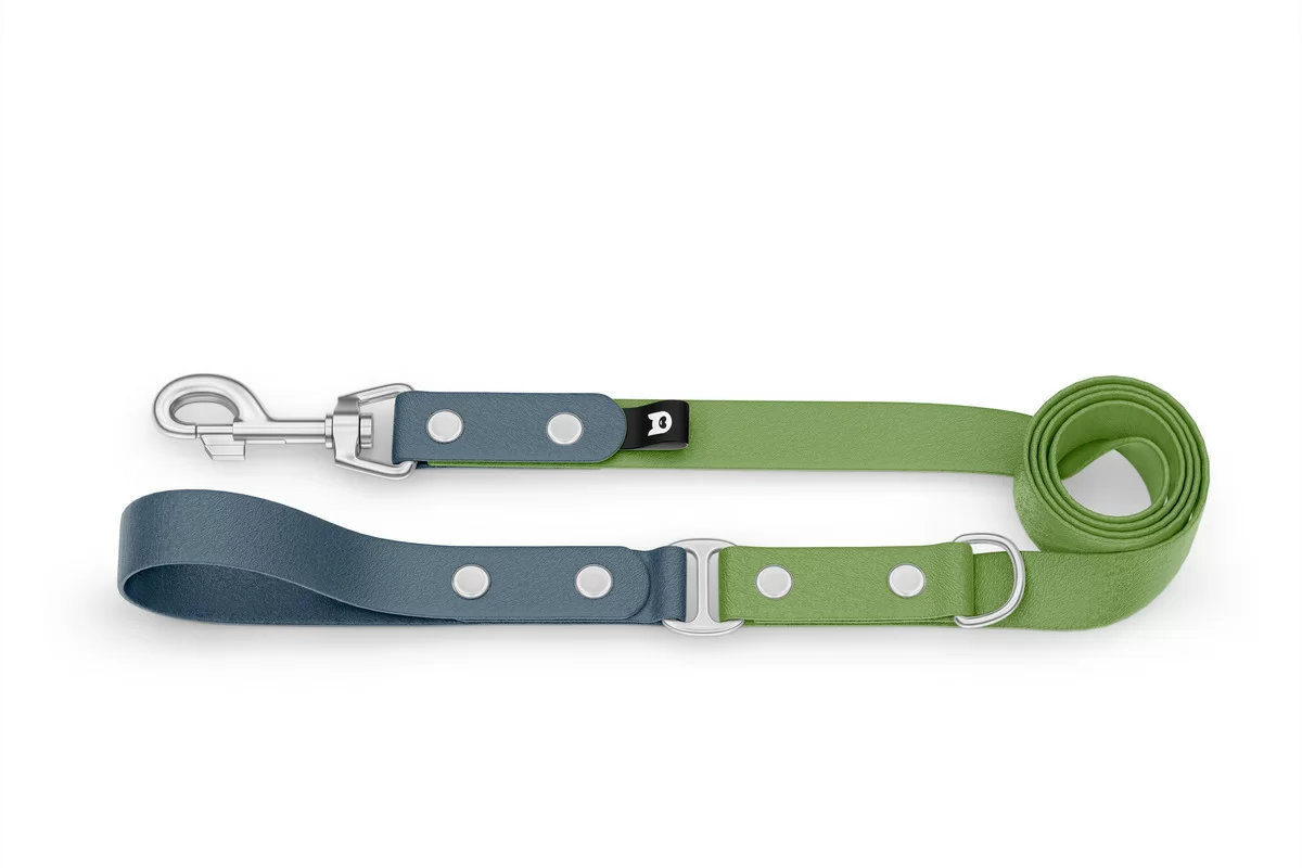 Dog Leash Duo: Petrol & Olive with Silver components