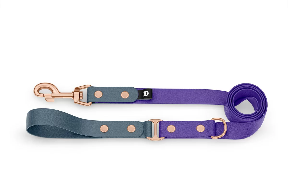 Dog Leash Duo: Petrol & Purple with Rosegold components
