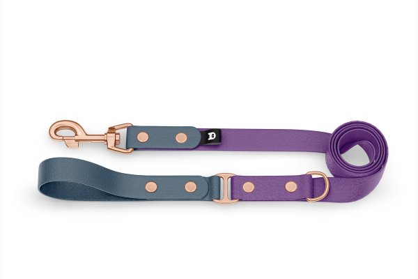 Dog Leash Duo: Petrol & Purpur with Rosegold components