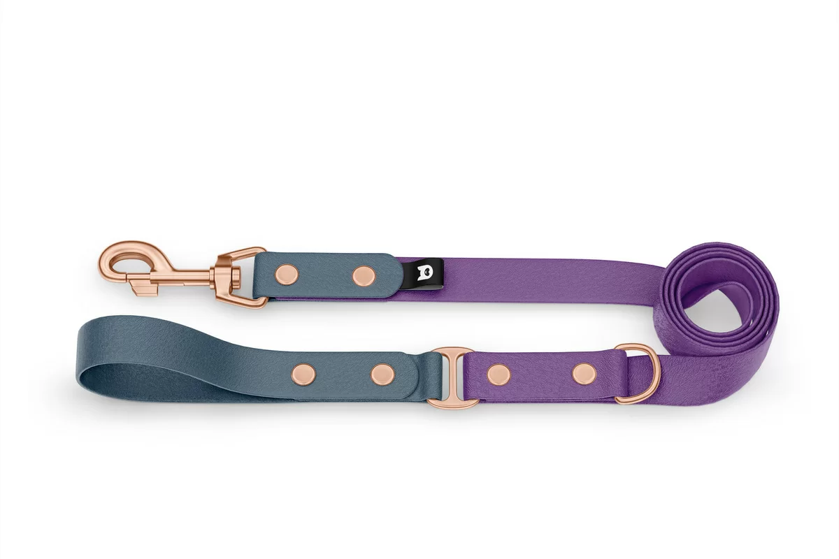 Dog Leash Duo: Petrol & Purpur with Rosegold components