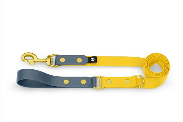 Dog Leash Duo: Petrol & Yellow with Gold components