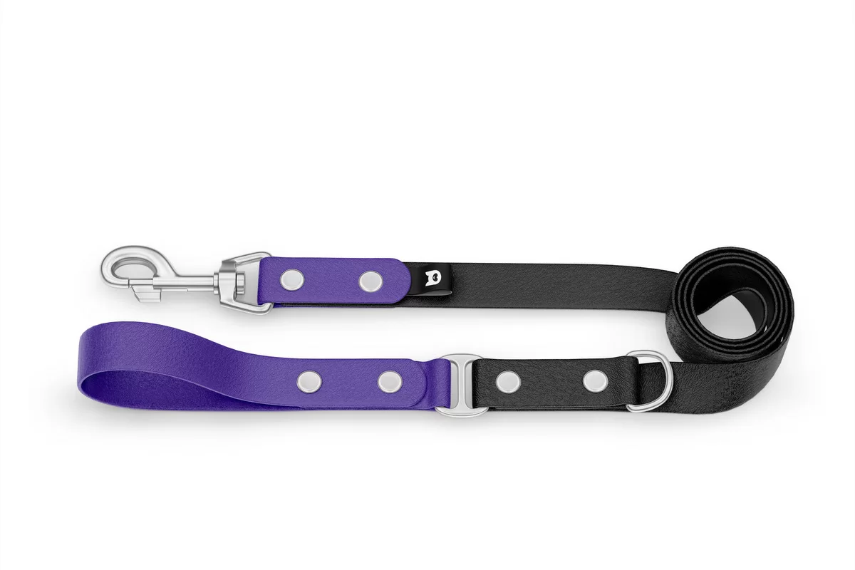 Dog Leash Duo: Purple & Black with Silver components