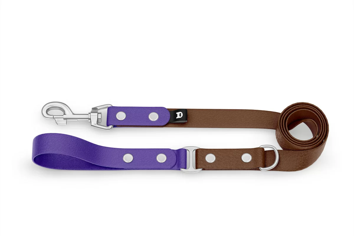 Dog Leash Duo: Purple & Dark brown with Silver components