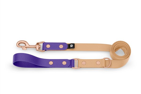Dog Leash Duo: Purple & Light brown with Rosegold components