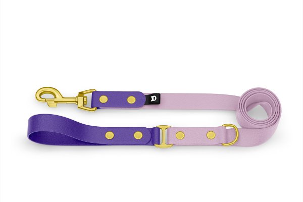 Dog Leash Duo: Purple & Lilac with Gold components