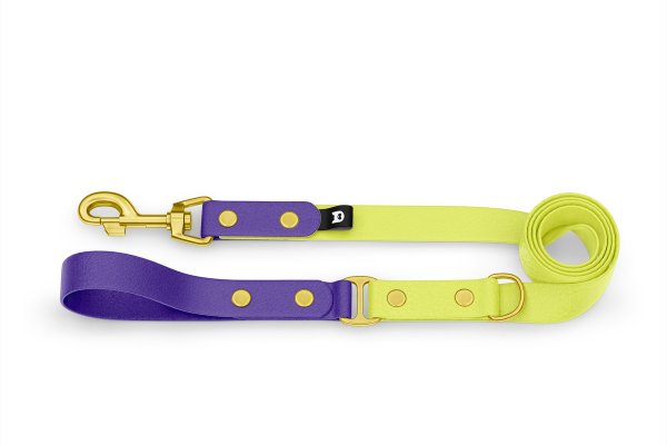 Dog Leash Duo: Purple & Neon yellow with Gold components