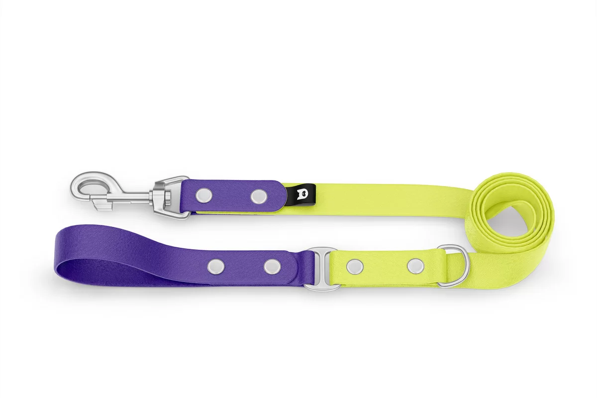 Dog Leash Duo: Purple & Neon yellow with Silver components