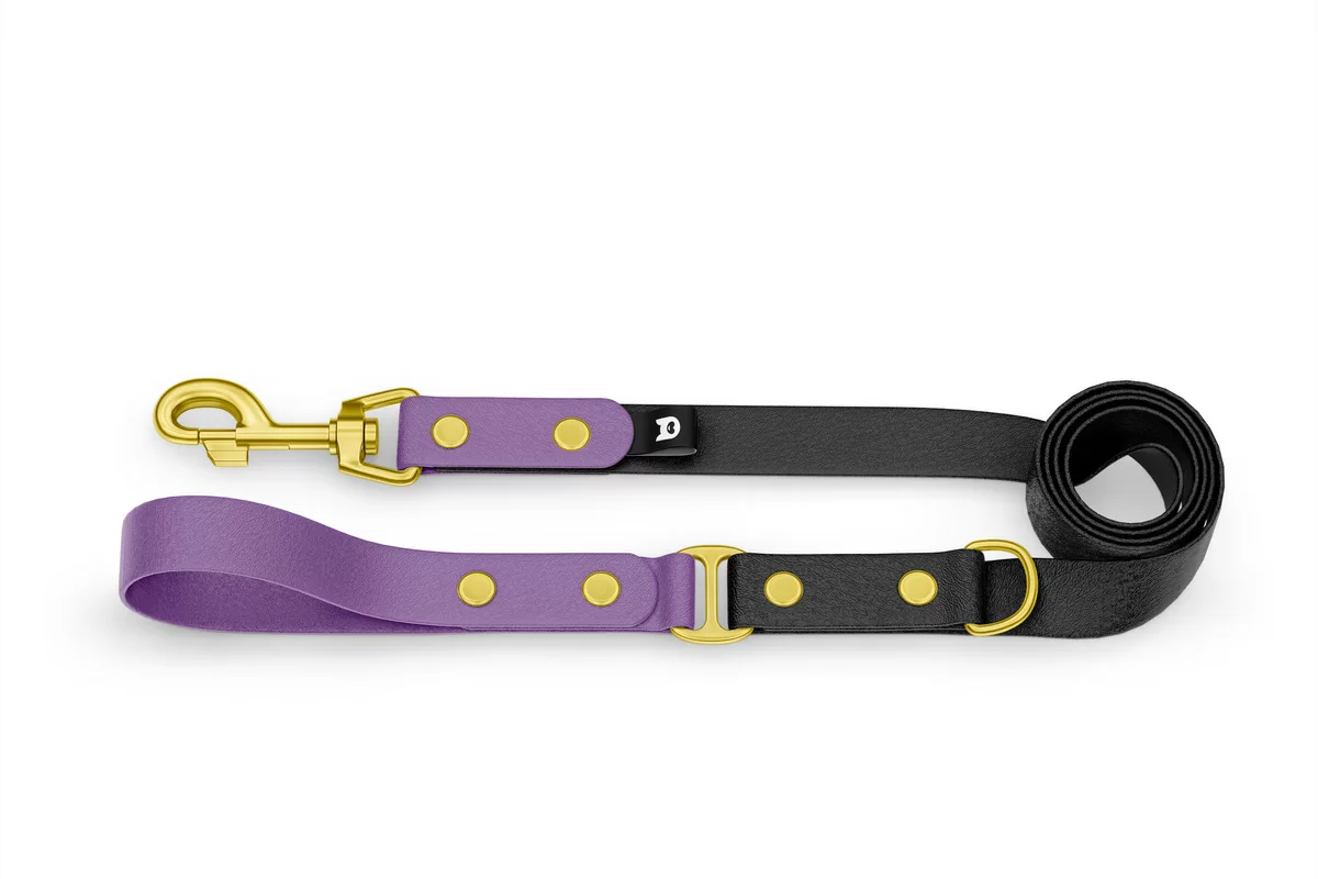 Dog Leash Duo: Purpur & Black with Gold components