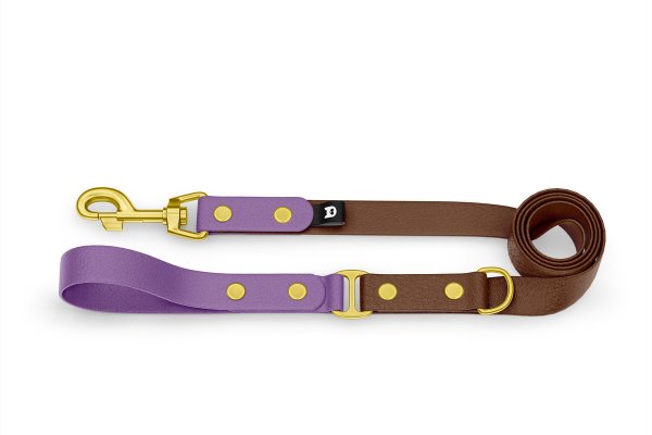 Dog Leash Duo: Purpur & Dark brown with Gold components