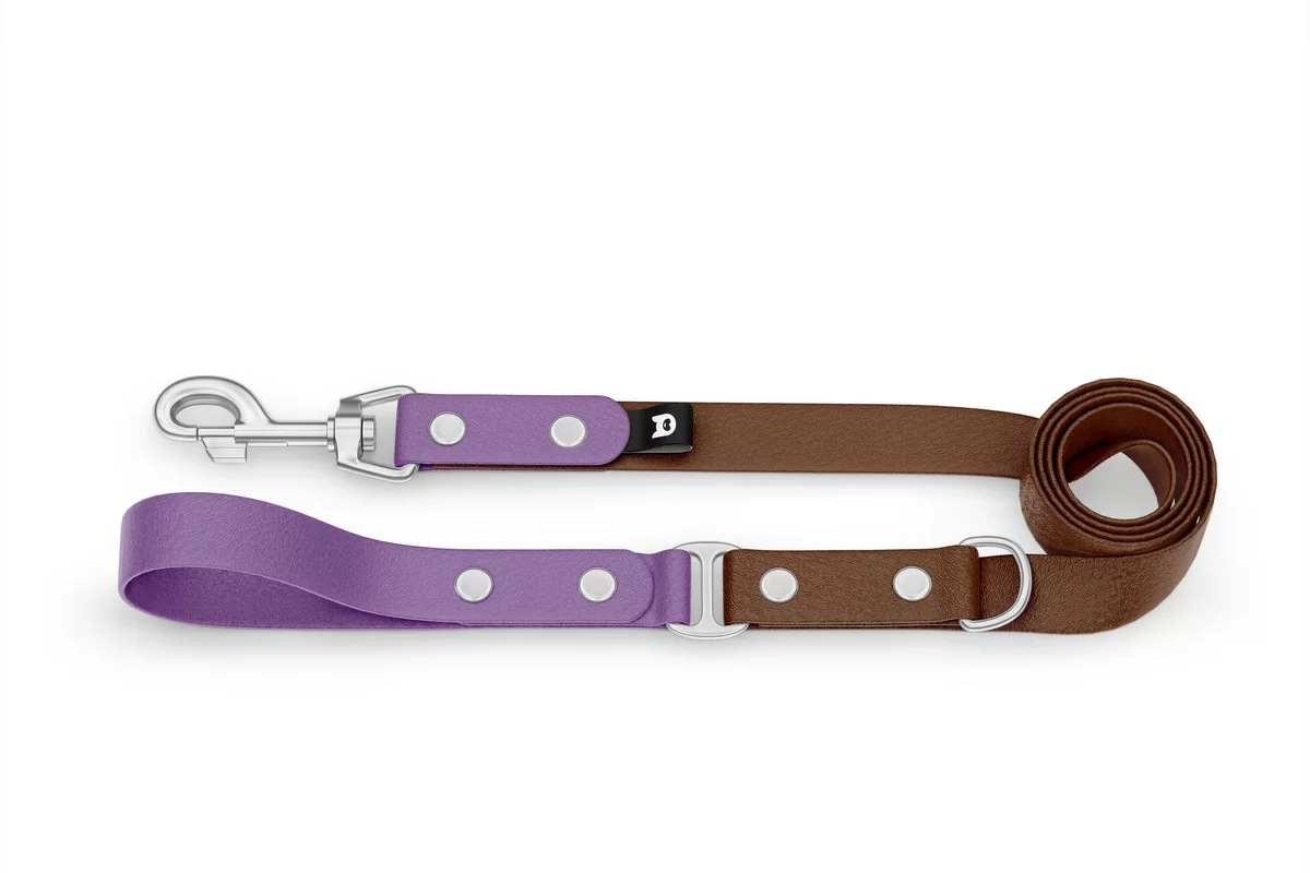 Dog Leash Duo: Purpur & Dark brown with Silver components