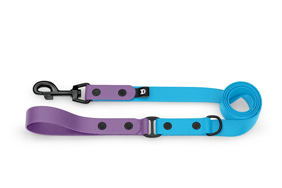 Dog Leash Duo: Purpur & Light blue with Black components