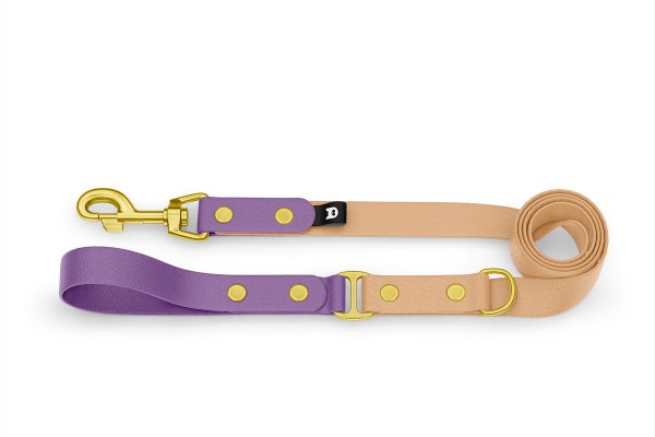 Dog Leash Duo: Purpur & Light brown with Gold components