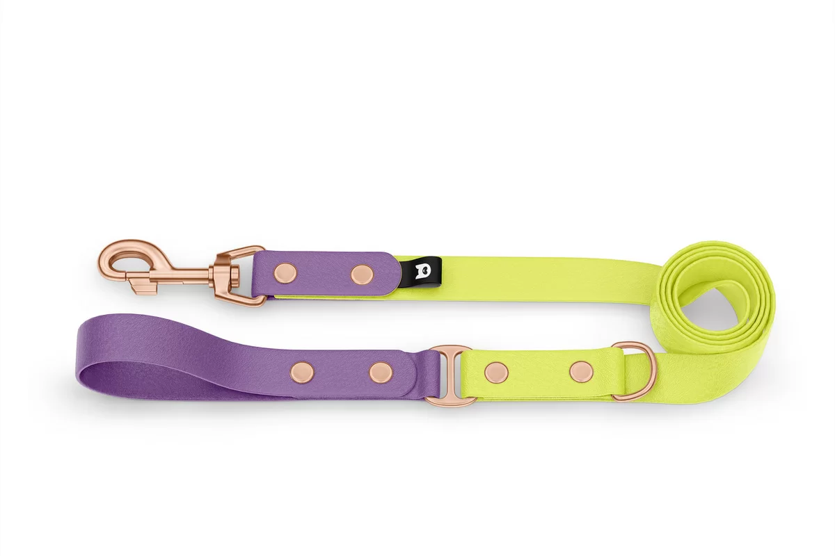 Dog Leash Duo: Purpur & Neon yellow with Rosegold components