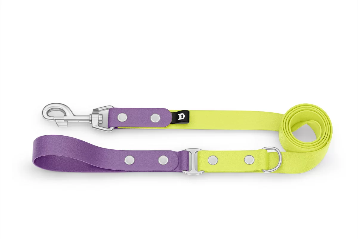 Dog Leash Duo: Purpur & Neon yellow with Silver components