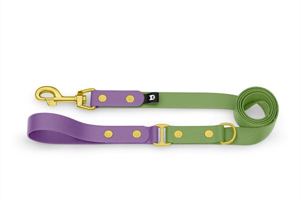 Dog Leash Duo: Purpur & Olive with Gold components
