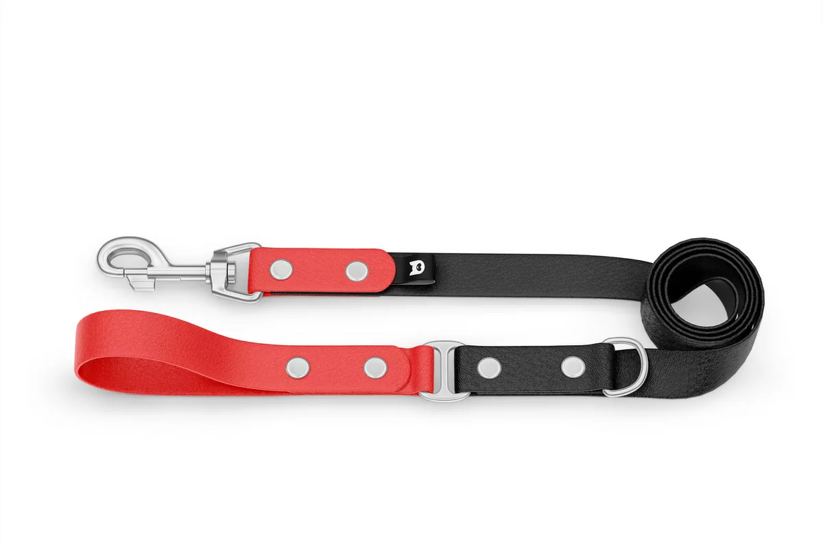 Dog Leash Duo: Red & Black with Silver components