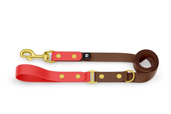 Dog Leash Duo: Red & Dark brown with Gold components