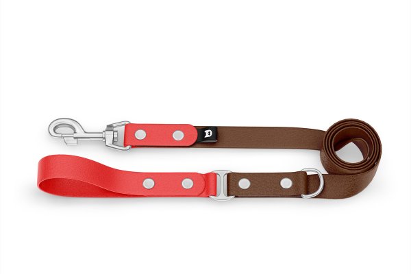 Dog Leash Duo: Red & Dark brown with Silver components