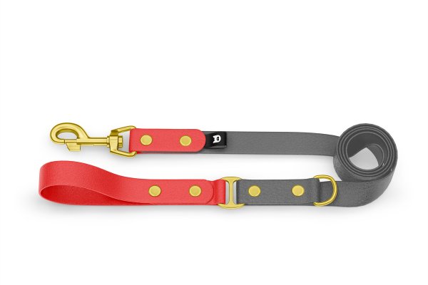 Dog Leash Duo: Red & Gray with Gold components